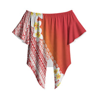 Tahiti Plumeria Tribal Pattern Off Shoulder Wrap Waist Top Wave Style Red LT05 Red - Polynesian Pride