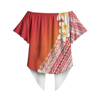 Tahiti Plumeria Tribal Pattern Off Shoulder Wrap Waist Top Wave Style Red LT05 - Polynesian Pride