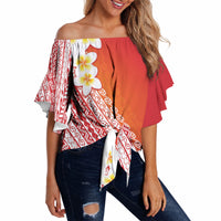 Tahiti Plumeria Tribal Pattern Off Shoulder Wrap Waist Top Wave Style Red LT05 - Polynesian Pride