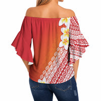 Tahiti Plumeria Tribal Pattern Off Shoulder Wrap Waist Top Wave Style Red LT05 - Polynesian Pride