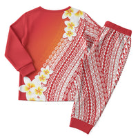 Tahiti Plumeria Tribal Pattern Christmas Pajama Set Wave Style Red
