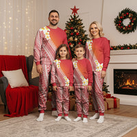 Tahiti Plumeria Tribal Pattern Christmas Pajama Set Wave Style Red