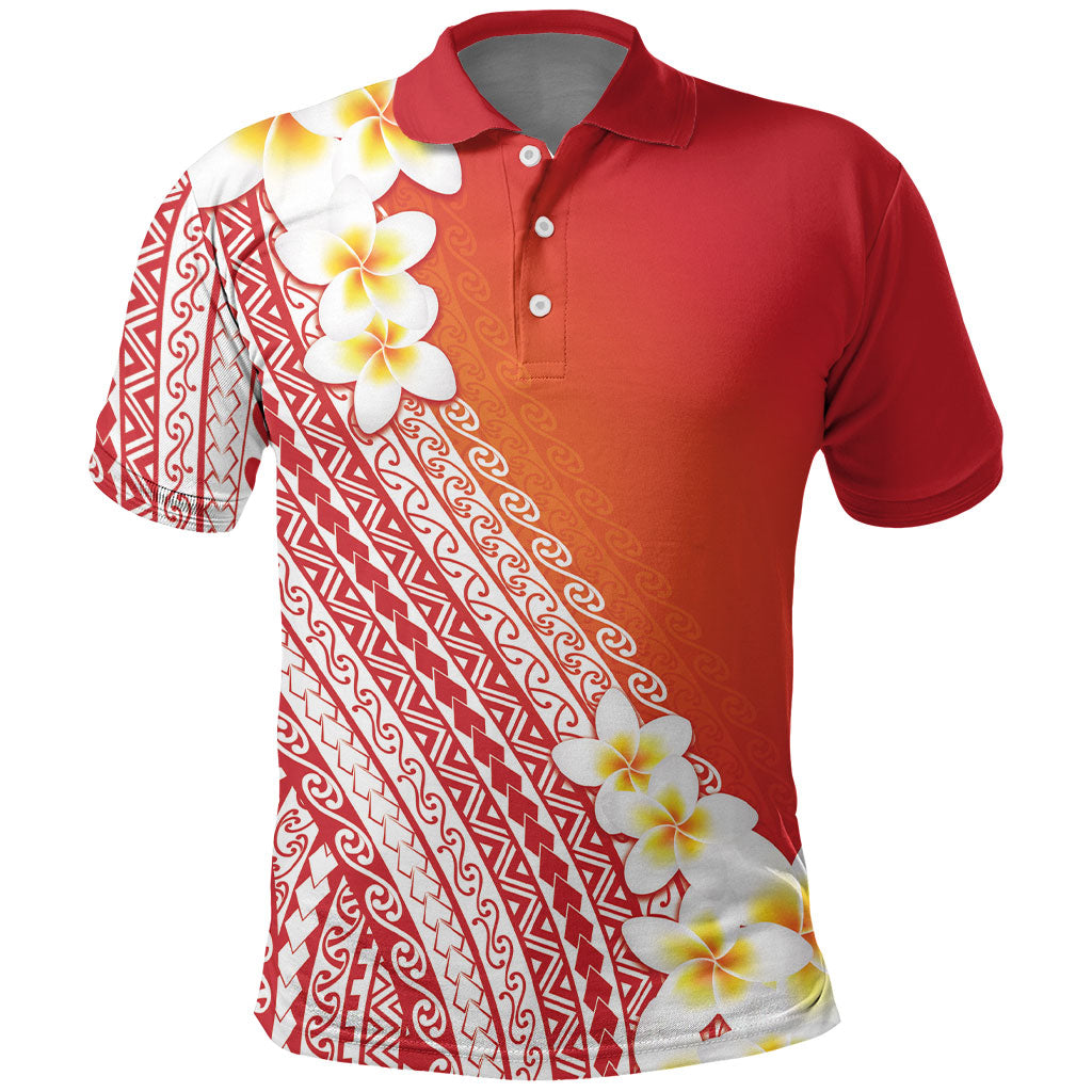Tahiti Plumeria Tribal Pattern Polo Shirt Wave Style Red LT05 Red - Polynesian Pride