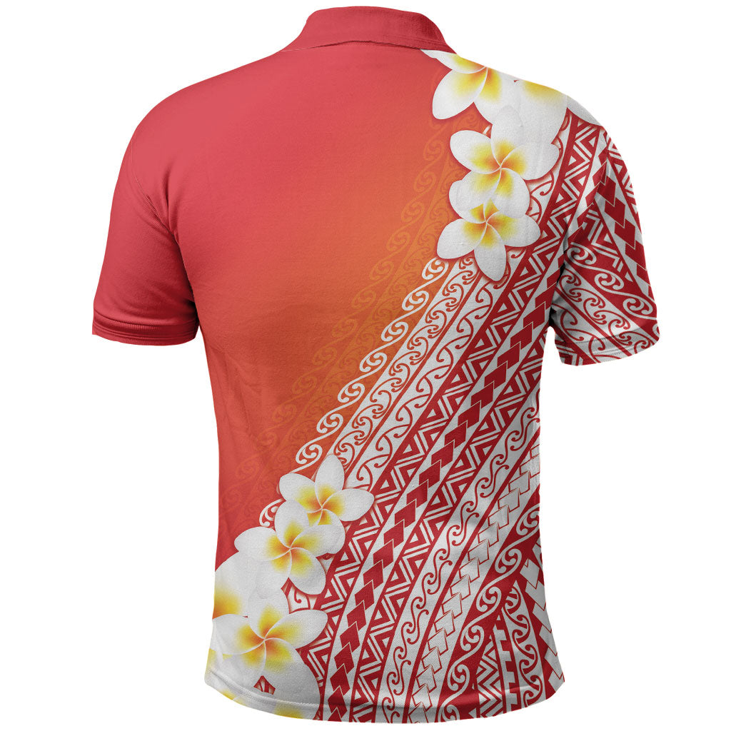 Tahiti Plumeria Tribal Pattern Polo Shirt Wave Style Red LT05 - Polynesian Pride