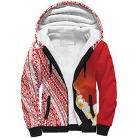 Tahiti Plumeria Tribal Pattern Sherpa Hoodie Wave Style Red LT05 Unisex Red - Polynesian Pride