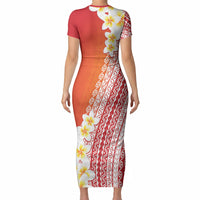 Tahiti Plumeria Tribal Pattern Short Sleeve Bodycon Dress Wave Style Red LT05 - Polynesian Pride