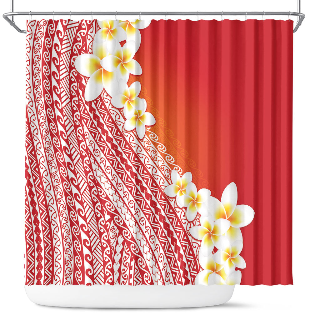 Tahiti Plumeria Tribal Pattern Shower Curtain Wave Style Red LT05 Red - Polynesian Pride