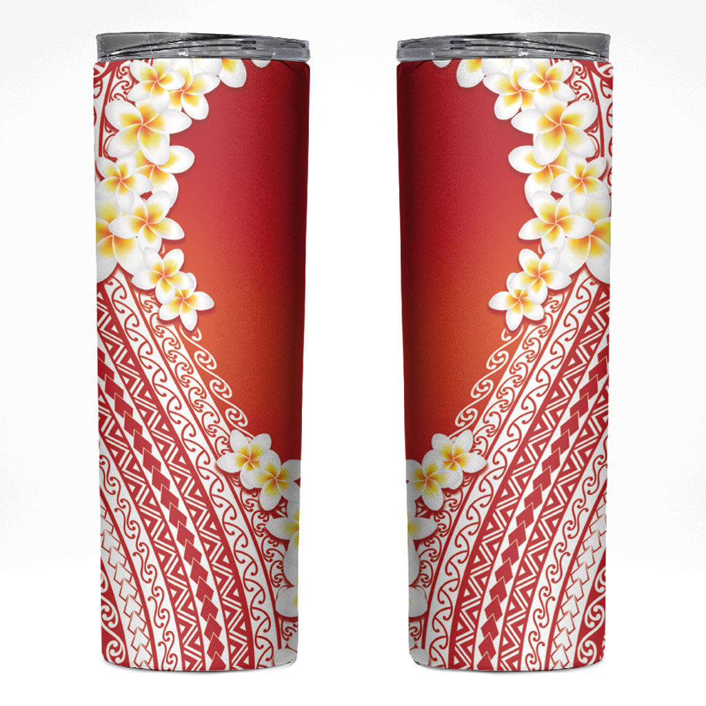 Tahiti Plumeria Tribal Pattern Skinny Tumbler Wave Style Red LT05 Red - Polynesian Pride