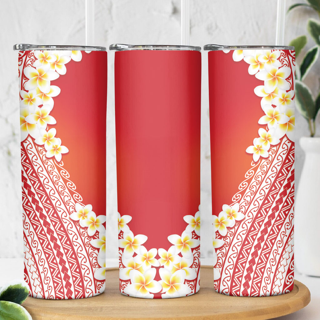 Tahiti Plumeria Tribal Pattern Skinny Tumbler Wave Style Red LT05 - Polynesian Pride