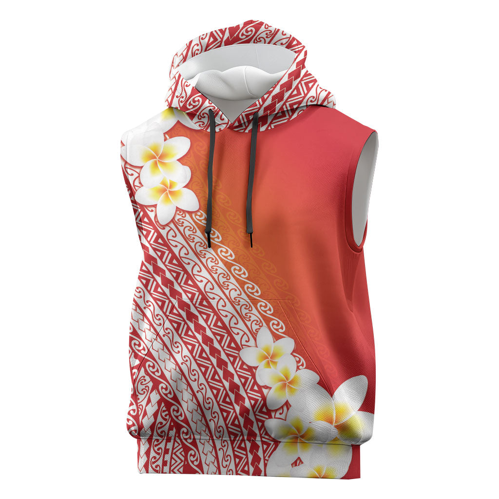 Tahiti Plumeria Tribal Pattern Sleeveless Hoodie Wave Style Red LT05 Red - Polynesian Pride