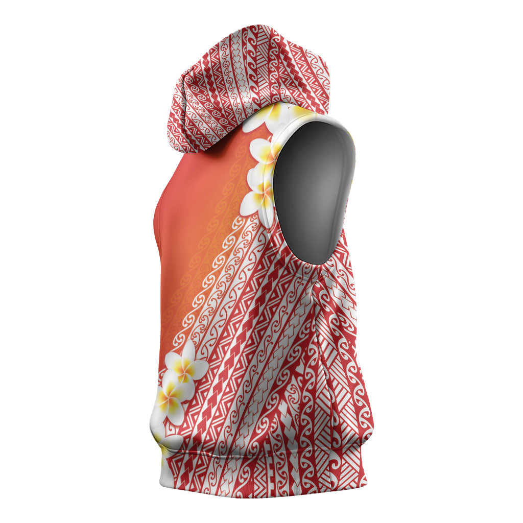 Tahiti Plumeria Tribal Pattern Sleeveless Hoodie Wave Style Red LT05 - Polynesian Pride