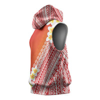 Tahiti Plumeria Tribal Pattern Sleeveless Hoodie Wave Style Red LT05 - Polynesian Pride