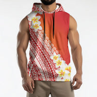 Tahiti Plumeria Tribal Pattern Sleeveless Hoodie Wave Style Red LT05 - Polynesian Pride