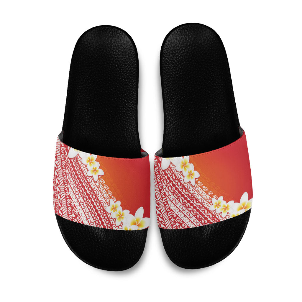 Tahiti Plumeria Tribal Pattern Slide Sandals Wave Style Red LT05 Red - Polynesian Pride