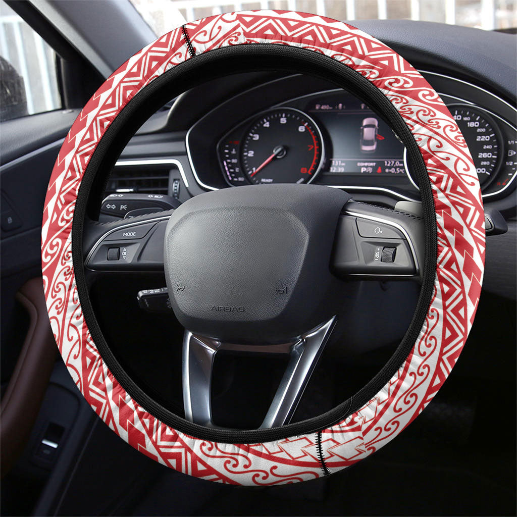Tahiti Plumeria Tribal Pattern Steering Wheel Cover Wave Style Red LT05 - Polynesian Pride