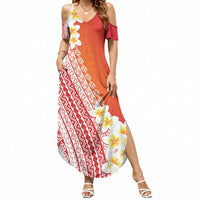 Tahiti Plumeria Tribal Pattern Summer Maxi Dress Wave Style Red LT05 Women Red - Polynesian Pride
