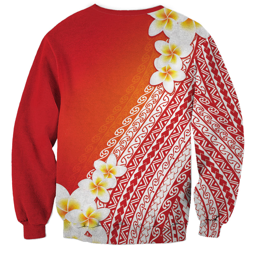 Tahiti Plumeria Tribal Pattern Sweatshirt Wave Style Red LT05 - Polynesian Pride
