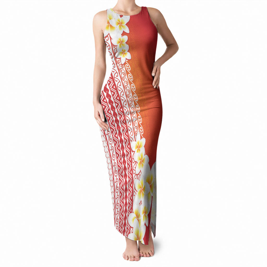 Tahiti Plumeria Tribal Pattern Tank Maxi Dress Wave Style Red LT05 Women Red - Polynesian Pride