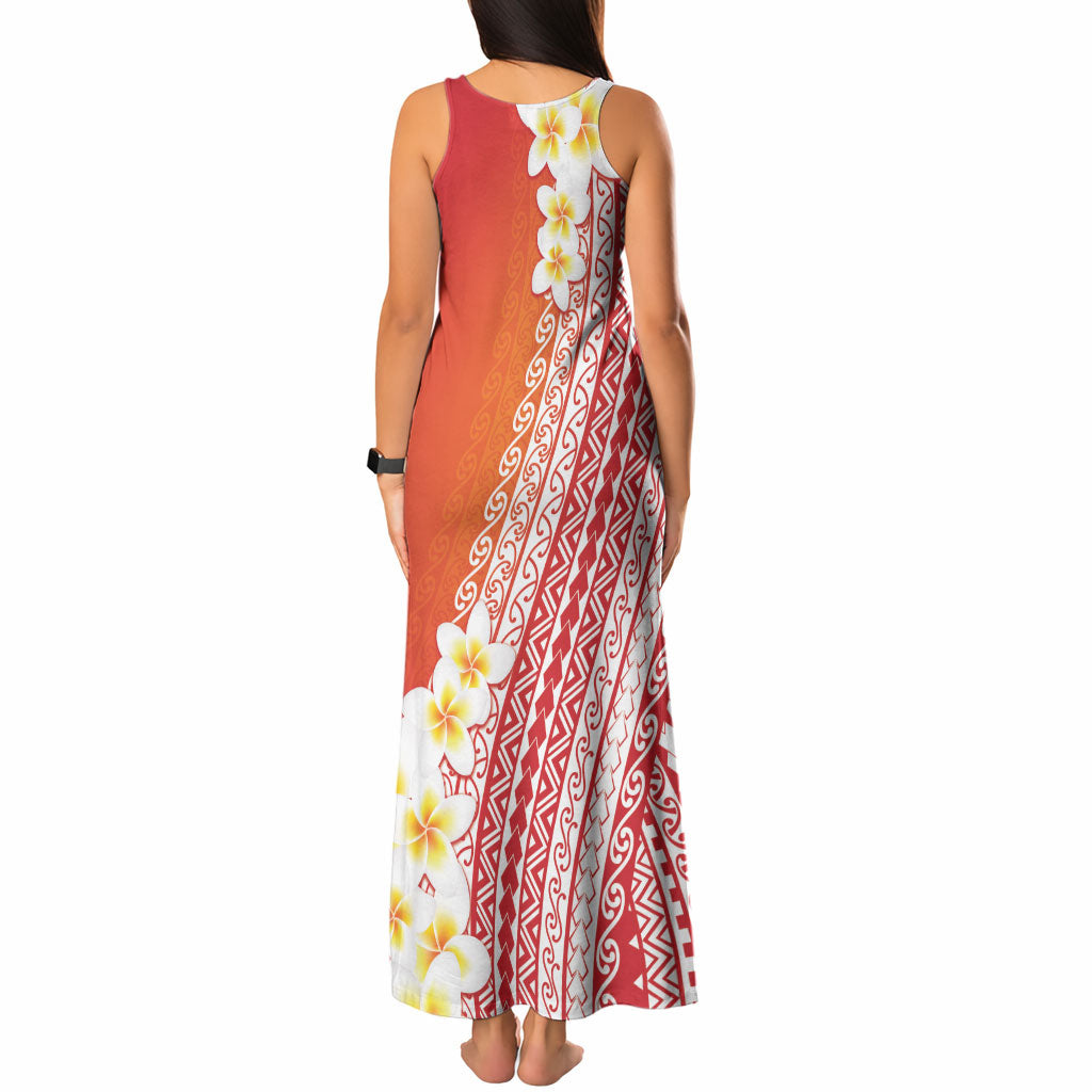 Tahiti Plumeria Tribal Pattern Tank Maxi Dress Wave Style Red LT05 - Polynesian Pride
