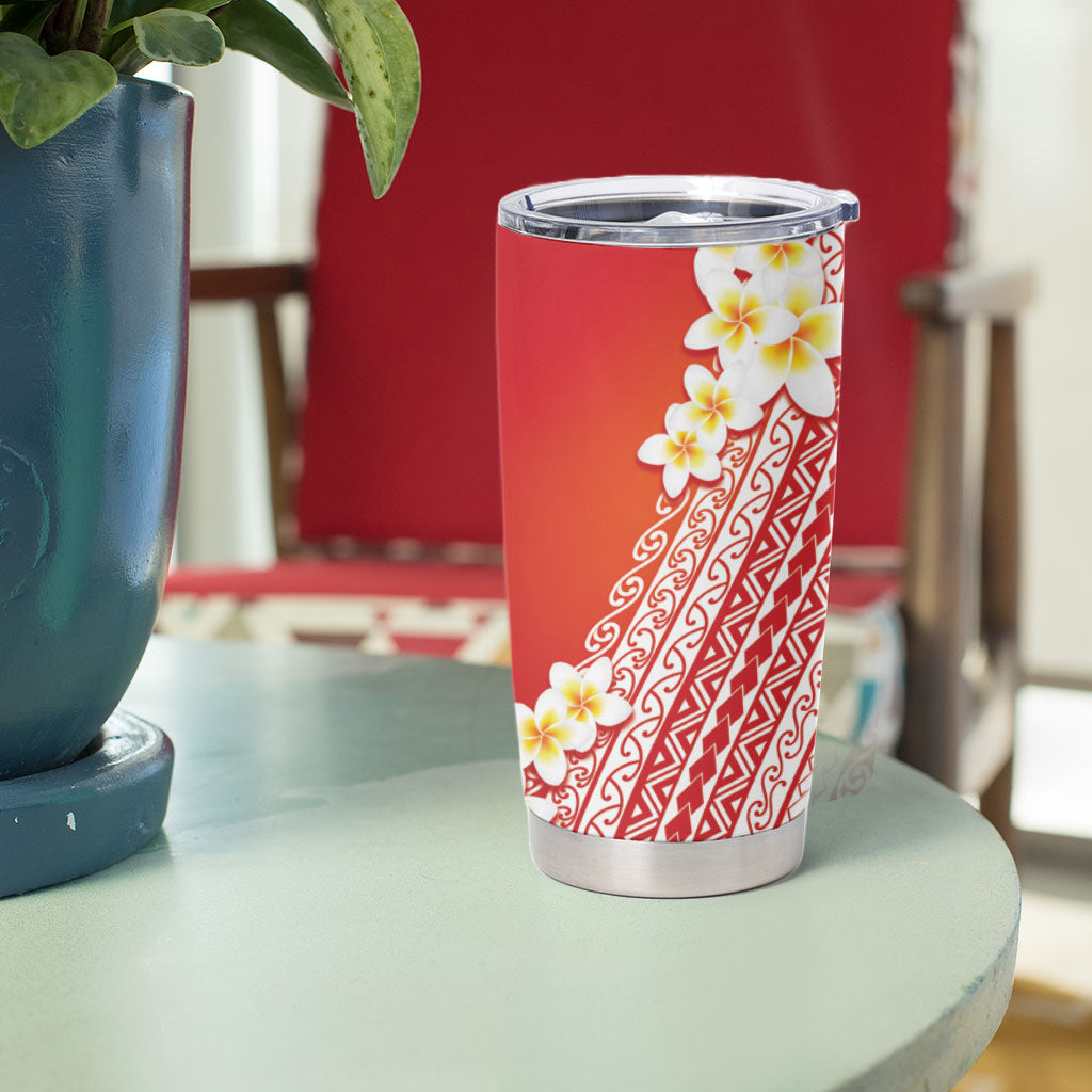 Tahiti Plumeria Tribal Pattern Tumbler Cup Wave Style Red LT05 - Polynesian Pride