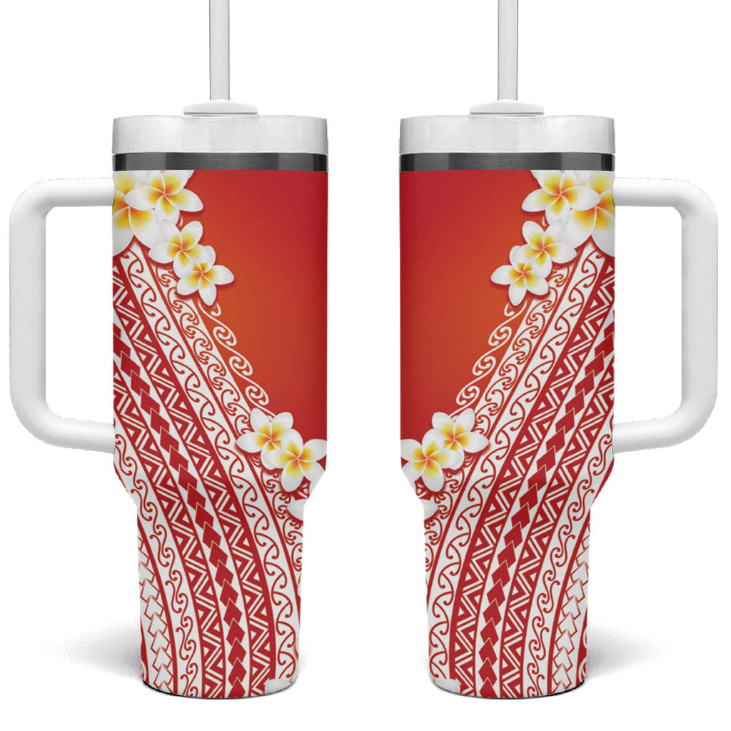Tahiti Plumeria Tribal Pattern Tumbler With Handle Wave Style Red LT05 One Size: 40 oz Red - Polynesian Pride