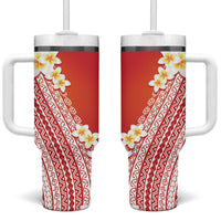 Tahiti Plumeria Tribal Pattern Tumbler With Handle Wave Style Red LT05 One Size: 40 oz Red - Polynesian Pride