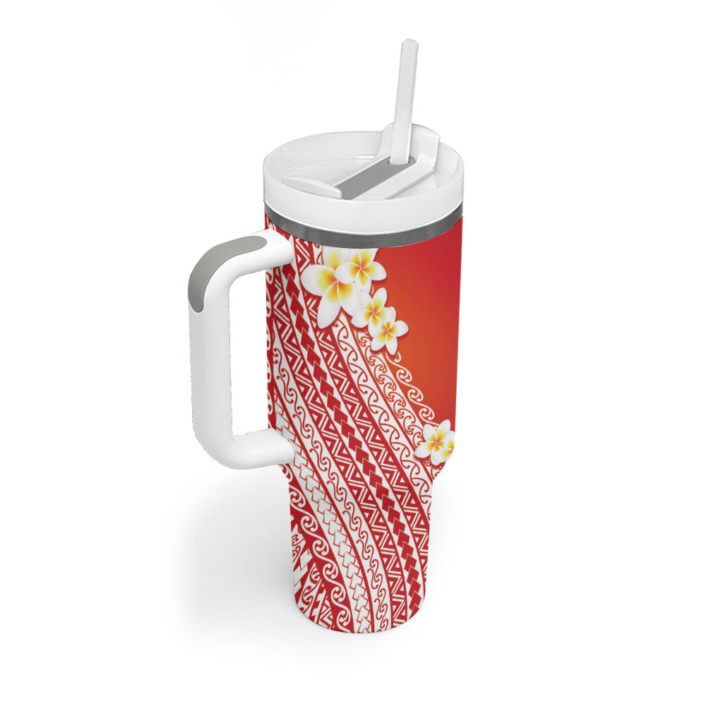 Tahiti Plumeria Tribal Pattern Tumbler With Handle Wave Style Red LT05 - Polynesian Pride