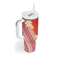 Tahiti Plumeria Tribal Pattern Tumbler With Handle Wave Style Red LT05 - Polynesian Pride