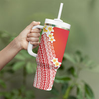 Tahiti Plumeria Tribal Pattern Tumbler With Handle Wave Style Red LT05 - Polynesian Pride