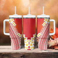 Tahiti Plumeria Tribal Pattern Tumbler With Handle Wave Style Red LT05 - Polynesian Pride
