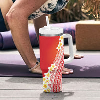 Tahiti Plumeria Tribal Pattern Tumbler With Handle Wave Style Red LT05 - Polynesian Pride