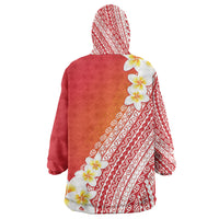 Tahiti Plumeria Tribal Pattern Wearable Blanket Hoodie Wave Style Red LT05 - Polynesian Pride