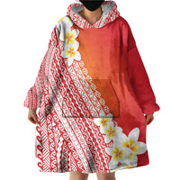 Tahiti Plumeria Tribal Pattern Wearable Blanket Hoodie Wave Style Red LT05 - Polynesian Pride