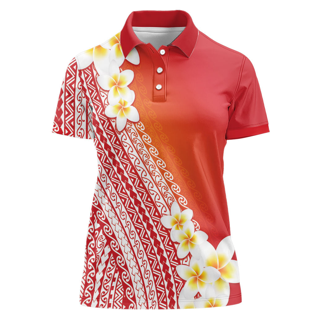 Tahiti Plumeria Tribal Pattern Women Polo Shirt Wave Style Red LT05 Female Red - Polynesian Pride