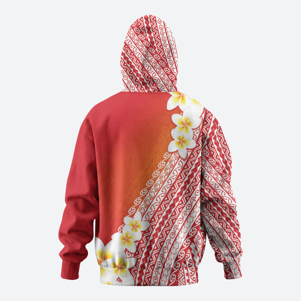 Tahiti Plumeria Tribal Pattern Zip Hoodie Wave Style Red LT05 - Polynesian Pride