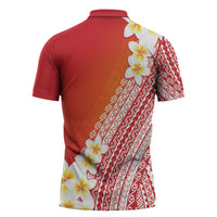 Tahiti Plumeria Tribal Pattern Zipper Polo Shirt Wave Style Red LT05 - Polynesian Pride