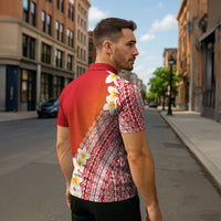 Tahiti Plumeria Tribal Pattern Zipper Polo Shirt Wave Style Red LT05 - Polynesian Pride