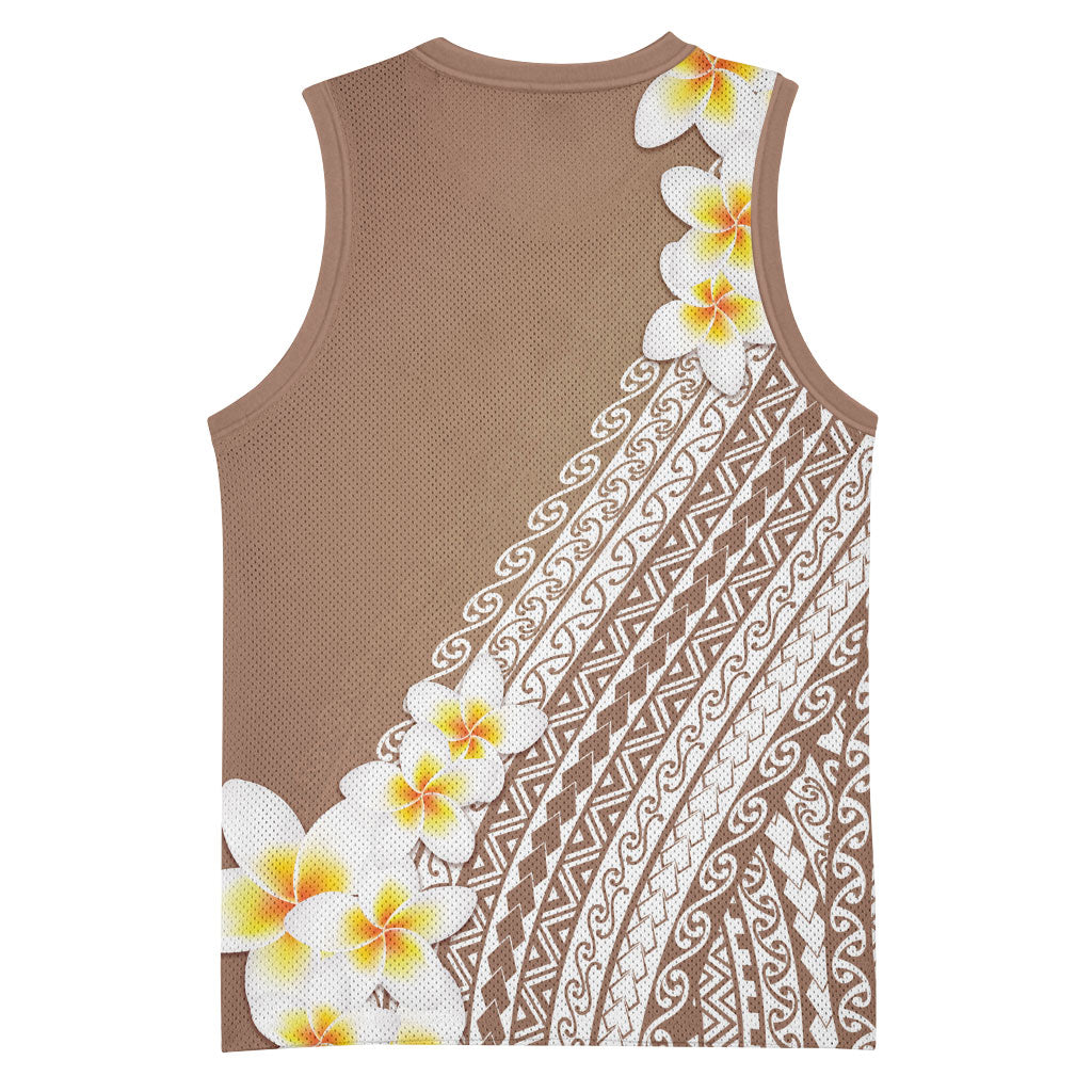 Tahiti Plumeria Tribal Pattern Basketball Jersey Wave Style Brown LT05 - Polynesian Pride