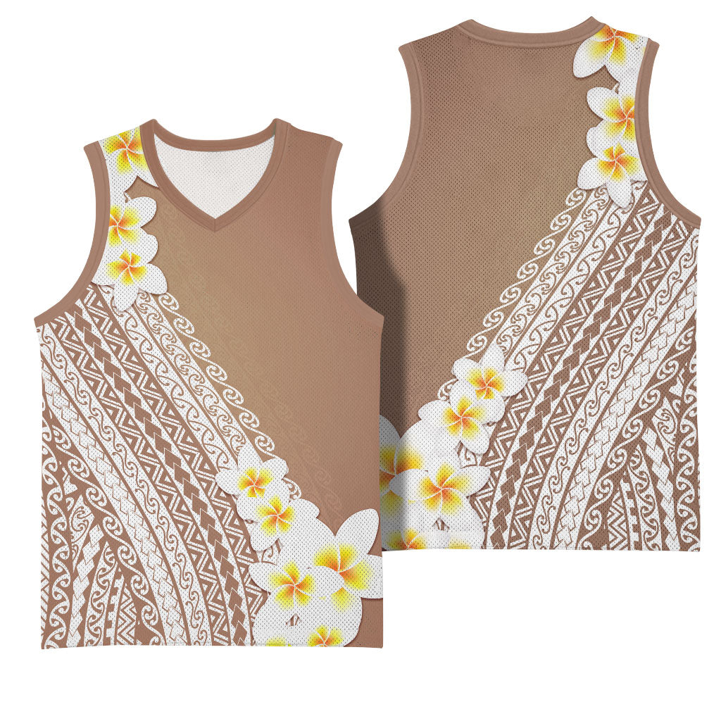 Tahiti Plumeria Tribal Pattern Basketball Jersey Wave Style Brown LT05 - Polynesian Pride