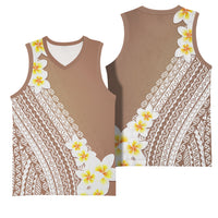 Tahiti Plumeria Tribal Pattern Basketball Jersey Wave Style Brown LT05 - Polynesian Pride