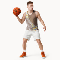 Tahiti Plumeria Tribal Pattern Basketball Jersey Wave Style Brown LT05 - Polynesian Pride
