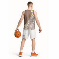 Tahiti Plumeria Tribal Pattern Basketball Jersey Wave Style Brown LT05 - Polynesian Pride