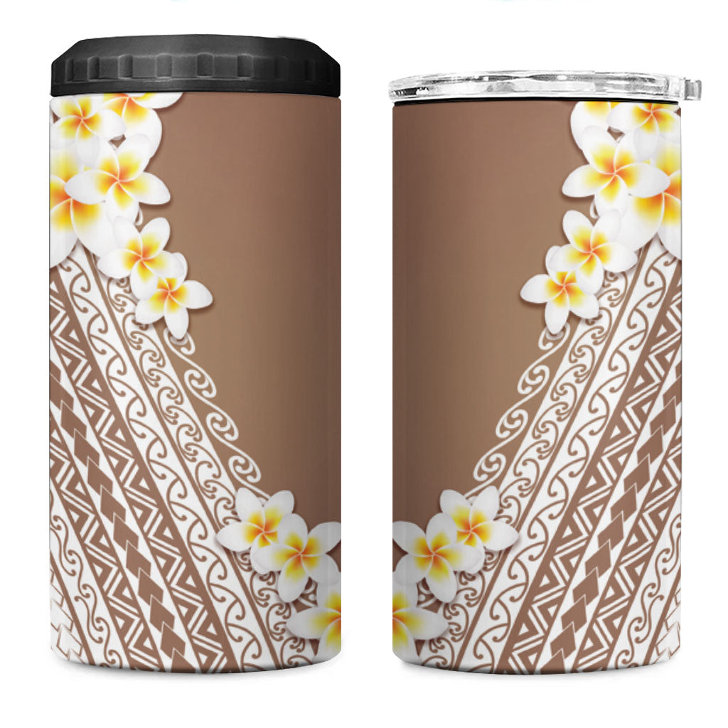 Tahiti Plumeria Tribal Pattern 4 in 1 Can Cooler Tumbler Wave Style Brown LT05 One Size: 16 oz Brown - Polynesian Pride