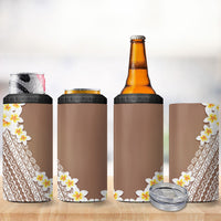 Tahiti Plumeria Tribal Pattern 4 in 1 Can Cooler Tumbler Wave Style Brown LT05 - Polynesian Pride