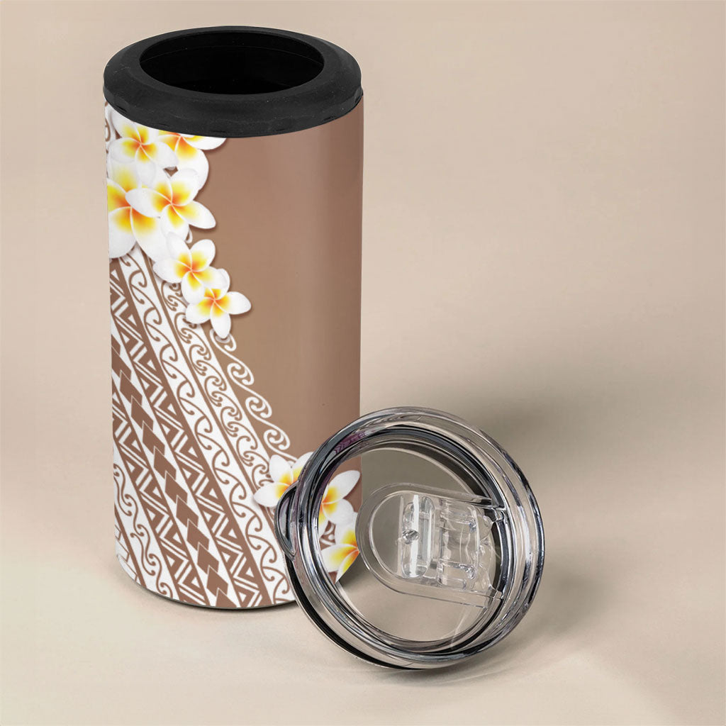 Tahiti Plumeria Tribal Pattern 4 in 1 Can Cooler Tumbler Wave Style Brown LT05 - Polynesian Pride