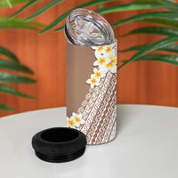 Tahiti Plumeria Tribal Pattern 4 in 1 Can Cooler Tumbler Wave Style Brown LT05 - Polynesian Pride