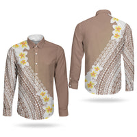 Tahiti Plumeria Tribal Pattern Couples Matching Mermaid Dress and Long Sleeve Button Shirt Wave Style Brown LT05 - Polynesian Pride