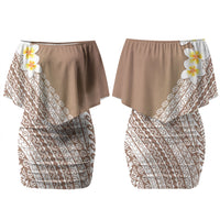 Tahiti Plumeria Tribal Pattern Couples Matching Off Shoulder Short Dress and Long Sleeve Button Shirt Wave Style Brown LT05 - Polynesian Pride
