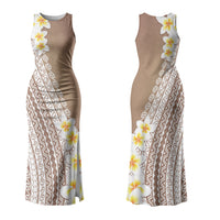 Tahiti Plumeria Tribal Pattern Couples Matching Tank Maxi Dress and Hawaiian Shirt Wave Style Brown LT05 - Polynesian Pride