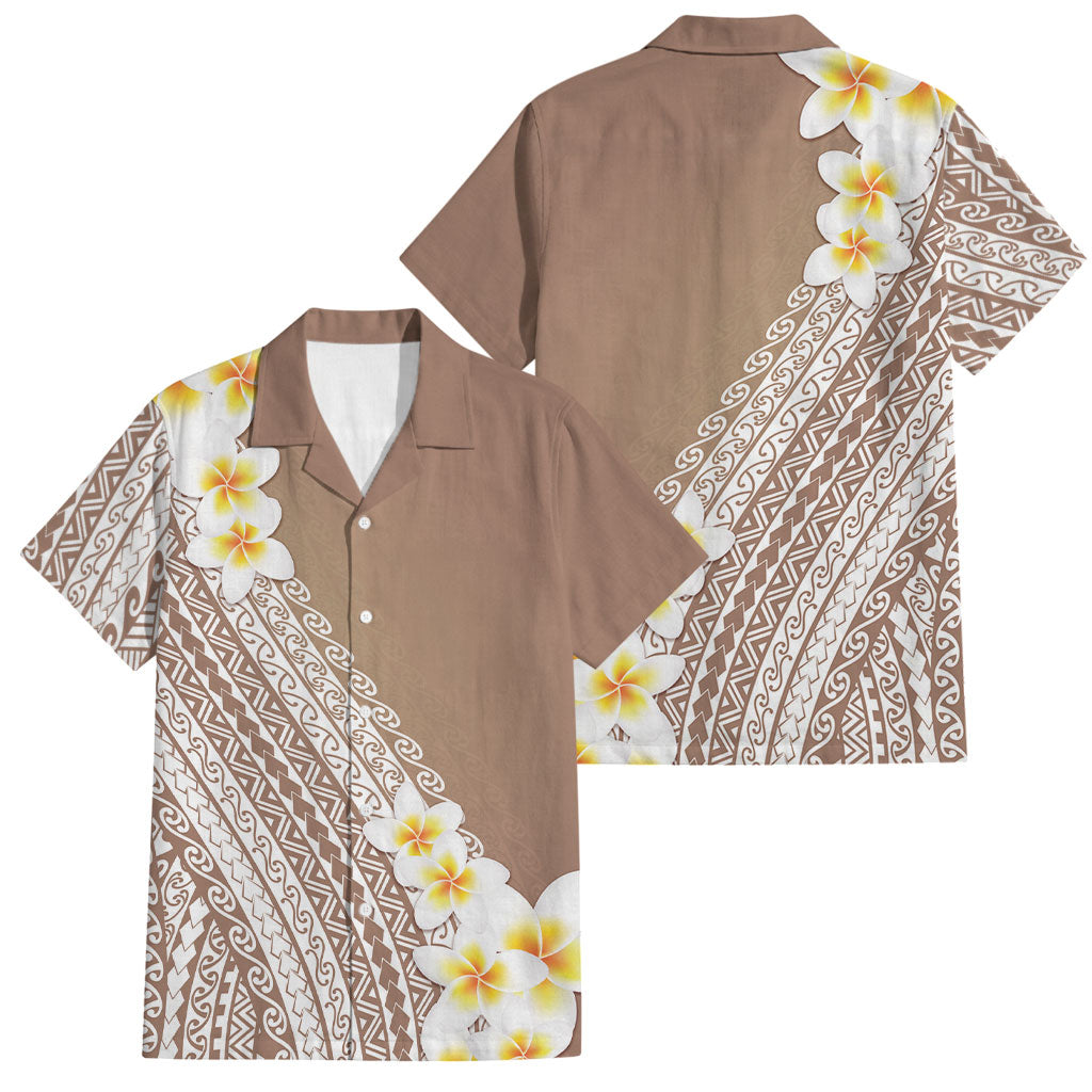 Tahiti Plumeria Tribal Pattern Family Matching Tank Maxi Dress and Hawaiian Shirt Wave Style Brown LT05 Dad's Shirt - Short Sleeve Brown - Polynesian Pride